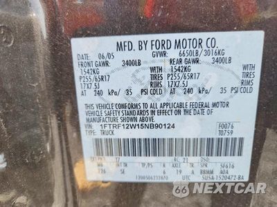 Zdjęcie 12 z 12 samochodu: 2005 FORD F150 VIN:1FTRF12W15NB90124 - miniatura