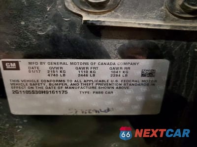 Zdjęcie 12 z 12 samochodu: 2017 CHEVROLET IMPALA LT VIN:2G1105S30H9161175 - miniatura