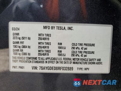 Zdjęcie 14 z 14 samochodu: 2024 TESLA MODEL Y VIN:7SAYGDED8RF032889 - miniatura