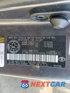 Zdjęcie 12 z 12 samochodu: 2007 TOYOTA CAMRY LE V6 VIN:4T1BK46K07U039382 - miniatura