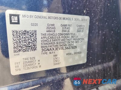 Zdjęcie 13 z 13 samochodu: 2020 CHEVROLET EQUINOX LT VIN:3GNAXJEV8LS637829 - miniatura