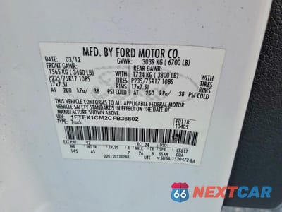 Zdjęcie 12 z 12 samochodu: 2012 FORD F150 SUPER CAB VIN:1FTEX1CM2CFB36802 - miniatura