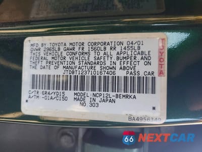 Zdjęcie 12 z 12 samochodu: 2001 TOYOTA ECHO BASE VIN:JTDBT123710167406 - miniatura