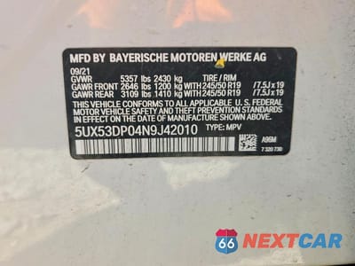Zdjęcie 13 z 13 samochodu: 2022 BMW X3 XDRIVE30I VIN:5UX53DP04N9J42010 - miniatura