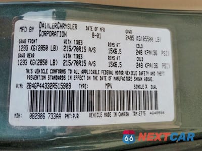 Zdjęcie 13 z 13 samochodu: 2002 DODGE GRAND CARAVAN SPORT VIN:2B4GP44332R515909 - miniatura
