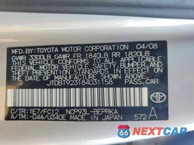 Zdjęcie 12 z 12 samochodu: 2008 TOYOTA YARIS BASE VIN:JTDBT923184031158 - miniatura