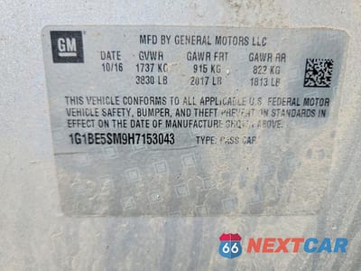 Zdjęcie 12 z 12 samochodu: 2017 CHEVROLET CRUZE LT VIN:1G1BE5SM9H7153043 - miniatura