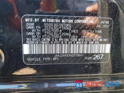 Zdjęcie 12 z 12 samochodu: 2017 MITSUBISHI OUTLANDER GT VIN:JA4JZ4AX3HZ070641 - miniatura