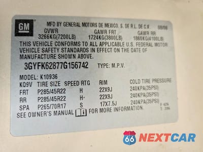 Zdjęcie 12 z 12 samochodu: 2007 CADILLAC ESCALADE EXT VIN:3GYFK62877G156742 - miniatura