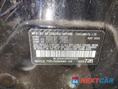 Zdjęcie 13 z 13 samochodu: 2024 MITSUBISHI MIRAGE ES VIN:ML32AUHJ5RH024757 - miniatura