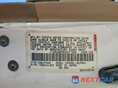 Zdjęcie 12 z 12 samochodu: 1999 TOYOTA CAMRY LE VIN:JT2BG22K6X0277284 - miniatura