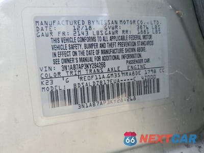 Zdjęcie 12 z 12 samochodu: 2019 NISSAN SENTRA SV VIN:3N1AB7AP3KY284268 - miniatura