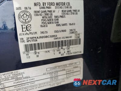 Zdjęcie 12 z 12 samochodu: 2016 FORD EDGE SEL VIN:2FMPK4J92GBC32553 - miniatura