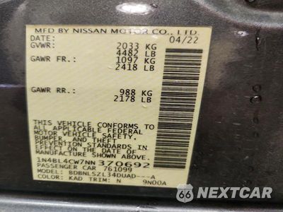 Zdjęcie 12 z 12 samochodu: 2022 NISSAN ALTIMA SR VIN:1N4BL4CW7NN370692 - miniatura