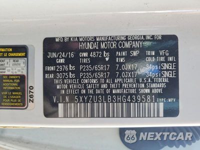 Zdjęcie 12 z 12 samochodu: 2017 HYUNDAI SANTA FE SPORT 2.4L VIN:5XYZU3LB3HG439581 - miniatura