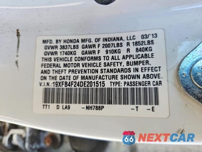 Zdjęcie 12 z 12 samochodu: 2013 HONDA CIVIC HYBRID VIN:19XFB4F24DE201515 - miniatura