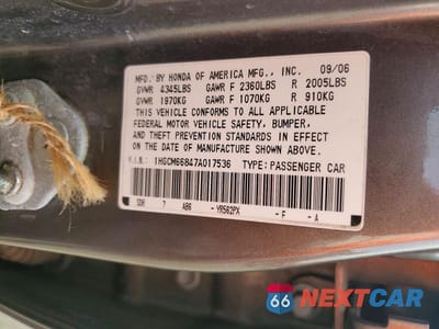Zdjęcie 12 z 12 samochodu: 2007 HONDA ACCORD EX VIN:1HGCM66847A017536 - miniatura