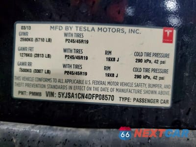 Zdjęcie 12 z 12 samochodu: 2013 TESLA MODEL S VIN:5YJSA1CN4DFP08570 - miniatura