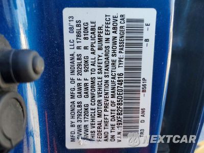 Zdjęcie 13 z 13 samochodu: 2013 HONDA CIVIC EX VIN:19XFB2F85DE074816 - miniatura