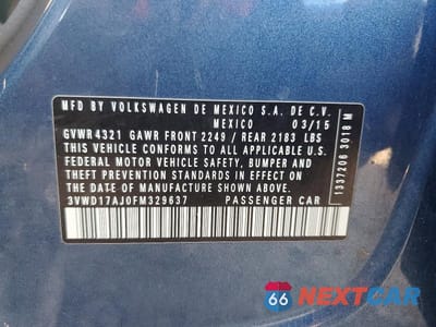 Zdjęcie 13 z 13 samochodu: 2015 VOLKSWAGEN JETTA SE VIN:3VWD17AJ0FM329637 - miniatura