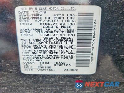 Zdjęcie 13 z 13 samochodu: 2020 NISSAN ROGUE S VIN:JN8AT2MV0LW137930 - miniatura