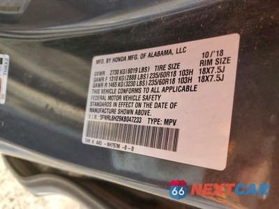 Zdjęcie 13 z 13 samochodu: 2019 HONDA ODYSSEY LX VIN:5FNRL6H29KB047233 - miniatura