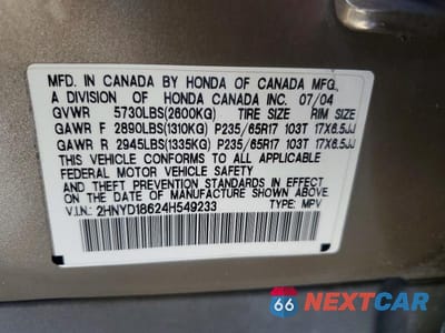 Zdjęcie 13 z 13 samochodu: 2004 ACURA MDX TOURING VIN:2HNYD18624H549233 - miniatura