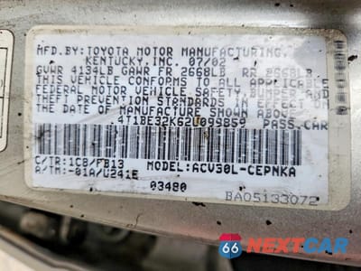 Zdjęcie 12 z 12 samochodu: 2002 TOYOTA CAMRY LE VIN:4T1BE32K62U099859 - miniatura