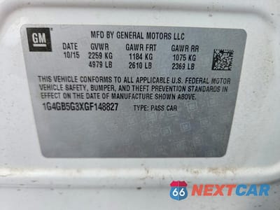 Zdjęcie 12 z 12 samochodu: 2016 BUICK LACROSSE VIN:1G4GB5G3XGF148827 - miniatura