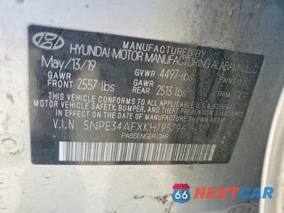 Zdjęcie 12 z 12 samochodu: 2019 HYUNDAI SONATA SEL VIN:5NPE34AFXKH795796 - miniatura
