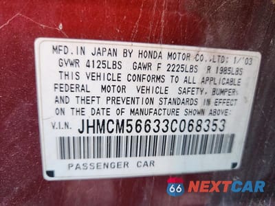 Zdjęcie 12 z 12 samochodu: 2003 HONDA ACCORD EX VIN:JHMCM56633C068353 - miniatura