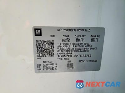 Zdjęcie 13 z 13 samochodu: 2019 GMC YUKON SLT VIN:1GKS2BKC8KR183768 - miniatura