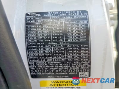 Zdjęcie 13 z 13 samochodu: 2022 JAGUAR E-PACE SE VIN:SADFP2FX5N1029408 - miniatura