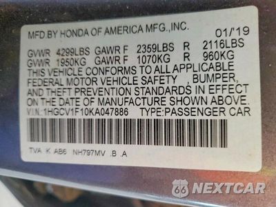 Zdjęcie 12 z 12 samochodu: 2019 HONDA ACCORD LX VIN:1HGCV1F10KA047886 - miniatura