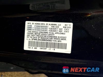 Zdjęcie 13 z 13 samochodu: 2011 HONDA ODYSSEY EX VIN:5FNRL5H43BB054562 - miniatura