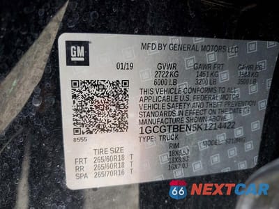 Zdjęcie 13 z 13 samochodu: 2019 CHEVROLET COLORADO VIN:1GCGTBEN5K1214422 - miniatura