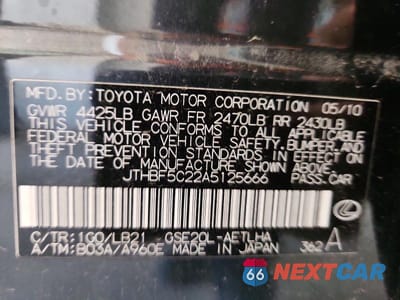 Zdjęcie 13 z 13 samochodu: 2010 LEXUS IS 250 VIN:JTHBF5C22A5125666 - miniatura