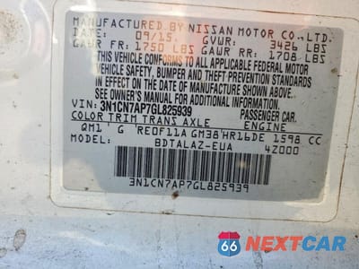 Zdjęcie 12 z 12 samochodu: 2016 NISSAN VERSA 1.6 S PLUS VIN:3N1CN7AP7GL825939 - miniatura