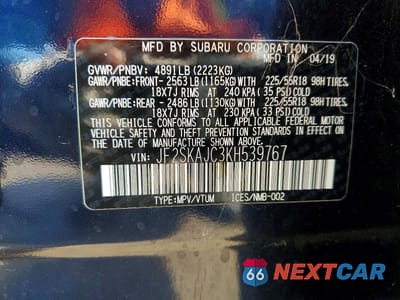 Zdjęcie 13 z 13 samochodu: 2019 SUBARU FORESTER VIN:JF2SKAJC3KH539767 - miniatura