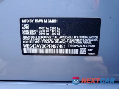 Zdjęcie 12 z 12 samochodu: 2023 BMW M3 COMPETITION VIN:WBS43AY06PFN97481 - miniatura
