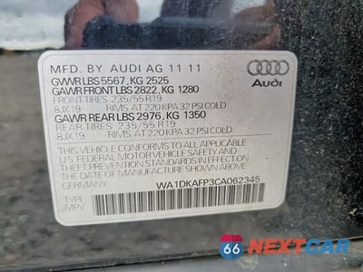 Zdjęcie 13 z 13 samochodu: 2012 AUDI Q5 PREMIUM PLUS VIN:WA1DKAFP3CA062345 - miniatura