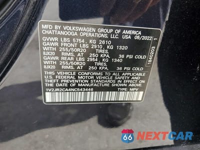 Zdjęcie 12 z 12 samochodu: 2022 VOLKSWAGEN ATLAS SE VIN:1V2JR2CA4NC543446 - miniatura