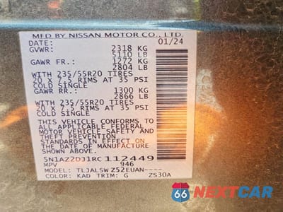 Zdjęcie 14 z 14 samochodu: 2024 NISSAN MURANO PLATINUM VIN:5N1AZ2DJ1RC112449 - miniatura