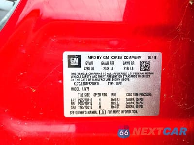 Zdjęcie 13 z 13 samochodu: 2015 CHEVROLET TRAX 1LT VIN:KL7CJLSB1FB220610 - miniatura