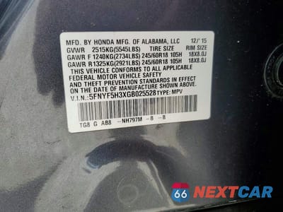 Zdjęcie 13 z 13 samochodu: 2016 HONDA PILOT EX VIN:5FNYF5H3XGB025528 - miniatura