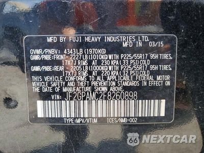 Zdjęcie 13 z 13 samochodu: 2015 SUBARU XV CROSSTREK 2.0 LIMITED VIN:JF2GPAMC2F8260898 - miniatura