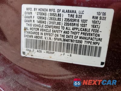 Zdjęcie 13 z 13 samochodu: 2007 HONDA ODYSSEY EX VIN:5FNRL38487B015350 - miniatura
