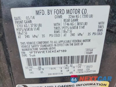 Zdjęcie 12 z 12 samochodu: 2014 FORD F150 SUPERCREW VIN:1FTFW1ET3EKE47189 - miniatura