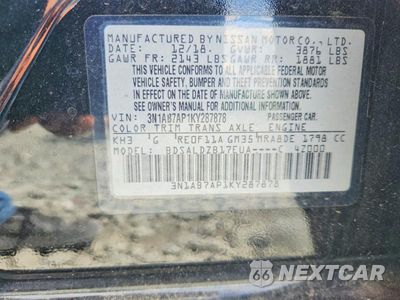 Zdjęcie 12 z 12 samochodu: 2019 NISSAN SENTRA SV VIN:3N1AB7AP1KY287878 - miniatura