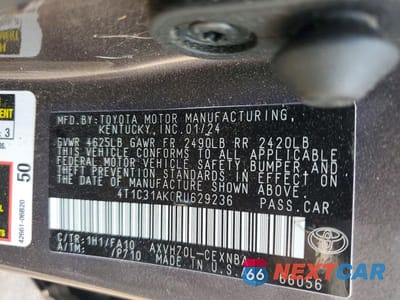 Zdjęcie 12 z 12 samochodu: 2024 TOYOTA CAMRY LE VIN:4T1C31AK0RU629236 - miniatura